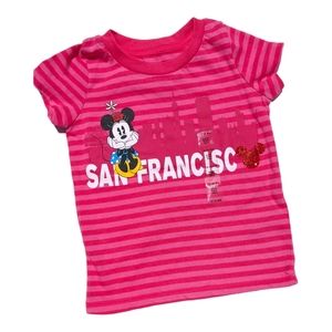 Disney Girls 12-18m Pink Stripped Minkie Mouse San Francisco T-shirt